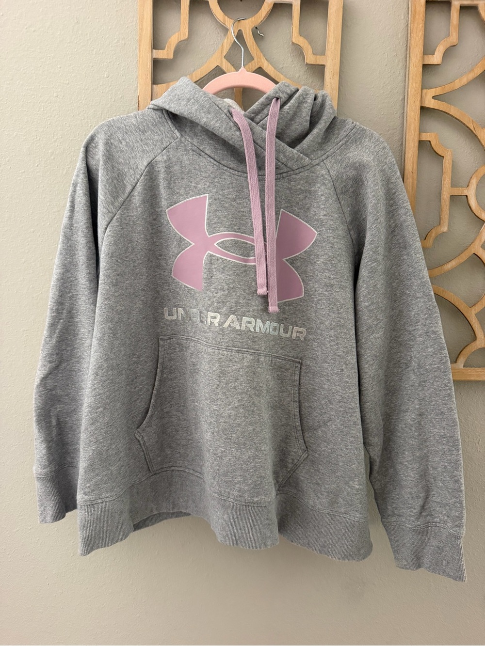 Under Armour Gray Hoodie with Pink Logo and Drawstrings